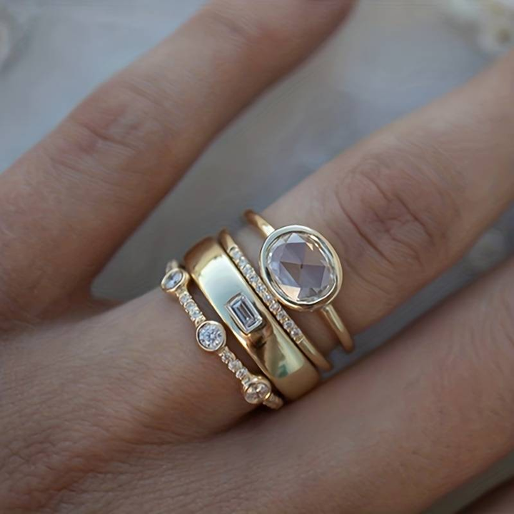 Lily | Ensemble de Bagues Vintage en Or et Zirconia