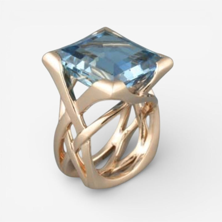 Élise | Bague en Or Rose avec Zirconium Bleu Vintage