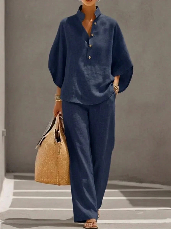Maribel | Ensemble en lin à manches chauve-souris et pantalon ample