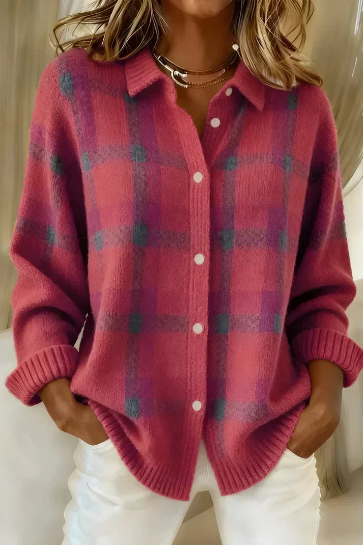 Gisèle | Chemisier En Maille à Carreaux Doux