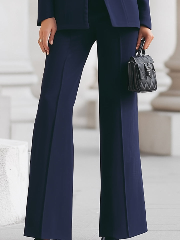 Rita | Costume Bleu Marine avec Blazer à Col Montant et Pantalons à Jambes Larges