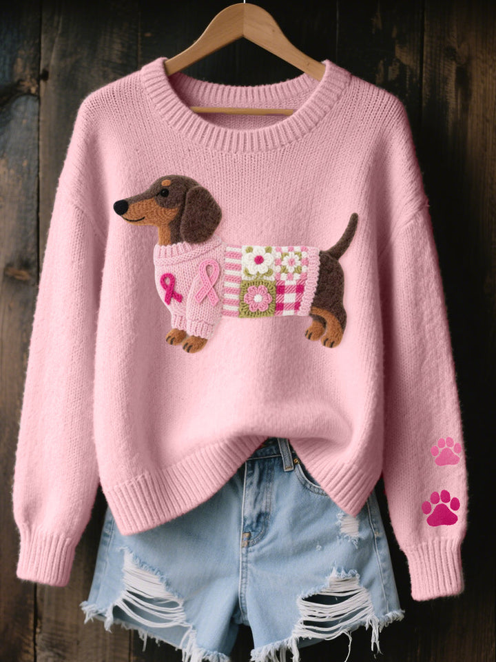 Naoni | Pull en Tricot avec Motif de Teckel en Feutre de Laine