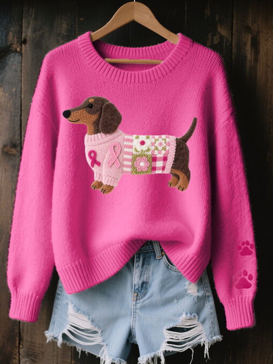 Naoni | Pull en Tricot avec Motif de Teckel en Feutre de Laine