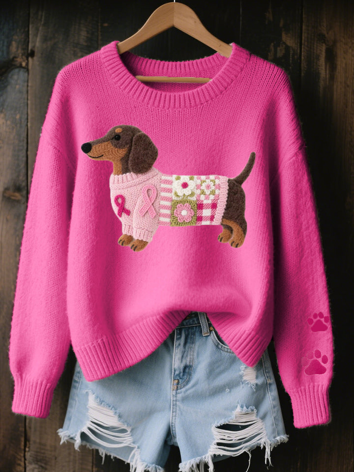 Naoni | Pull en Tricot avec Motif de Teckel en Feutre de Laine