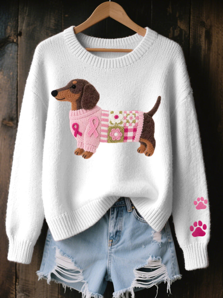 Naoni | Pull en Tricot avec Motif de Teckel en Feutre de Laine