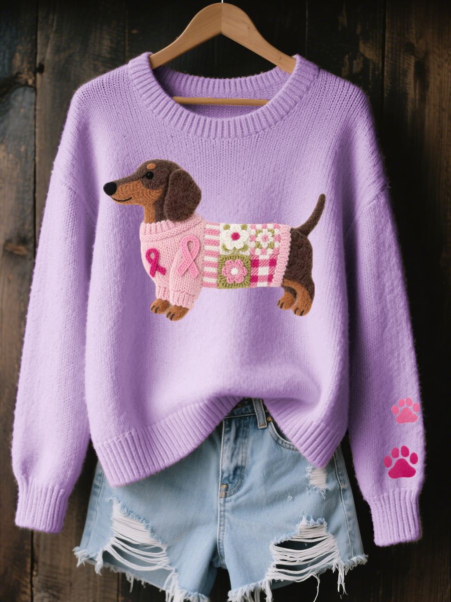 Naoni | Pull en Tricot avec Motif de Teckel en Feutre de Laine
