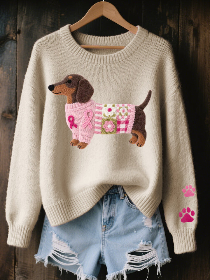 Naoni | Pull en Tricot avec Motif de Teckel en Feutre de Laine